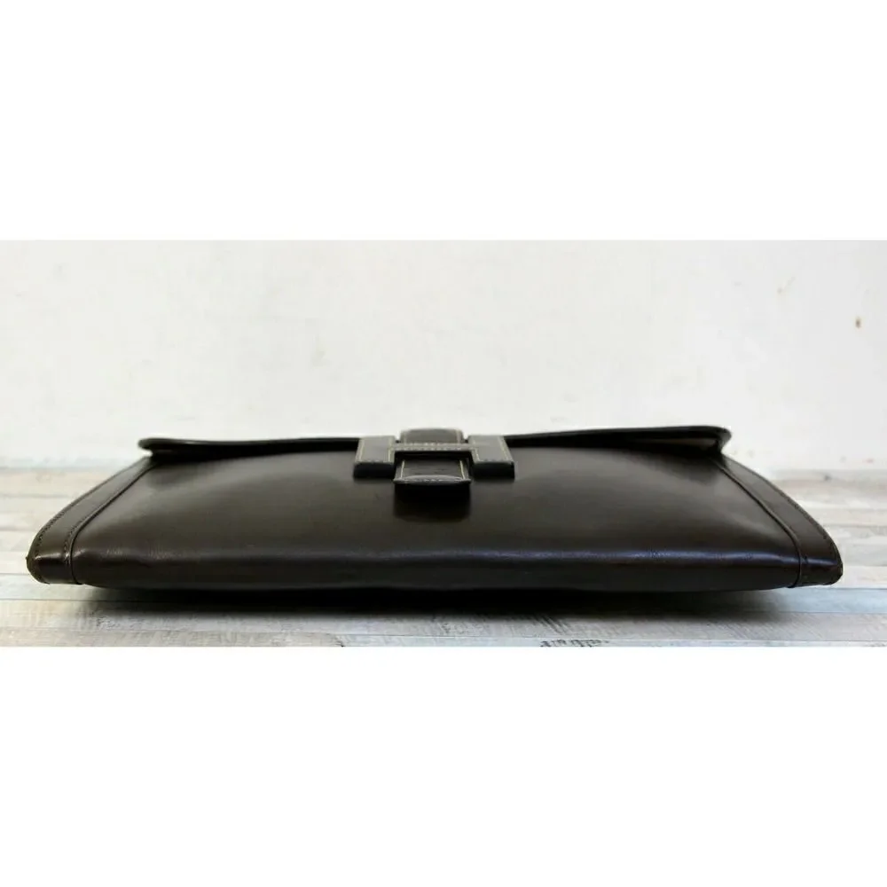 AUTHENTIC HERMÈS JIGE FRANCE BROWN GENUINE LEATHER H LOGO FRONT CLUTCH HANDBAG